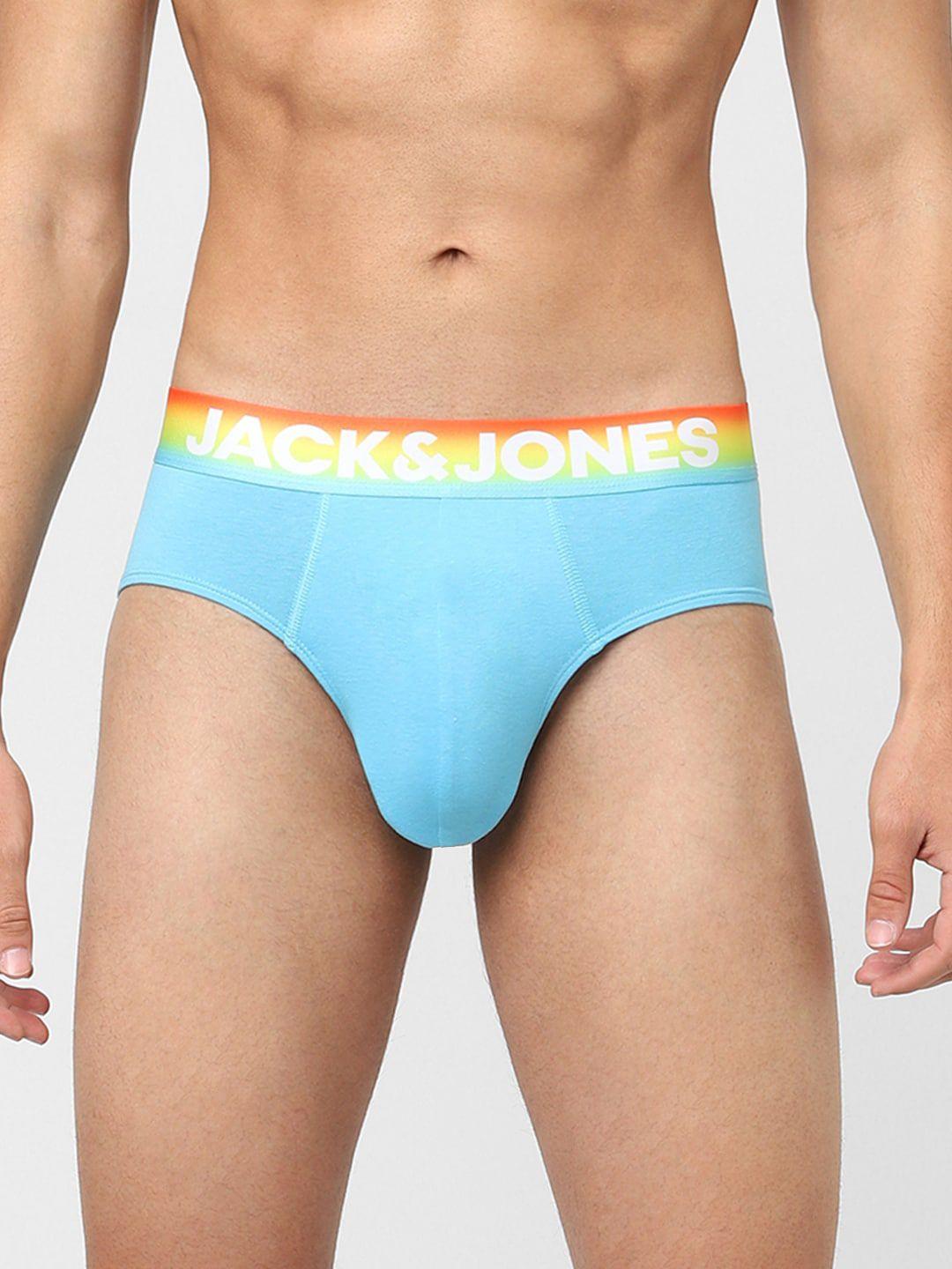 jack & jones men turquoise blue solid cotton basic briefs 116796001