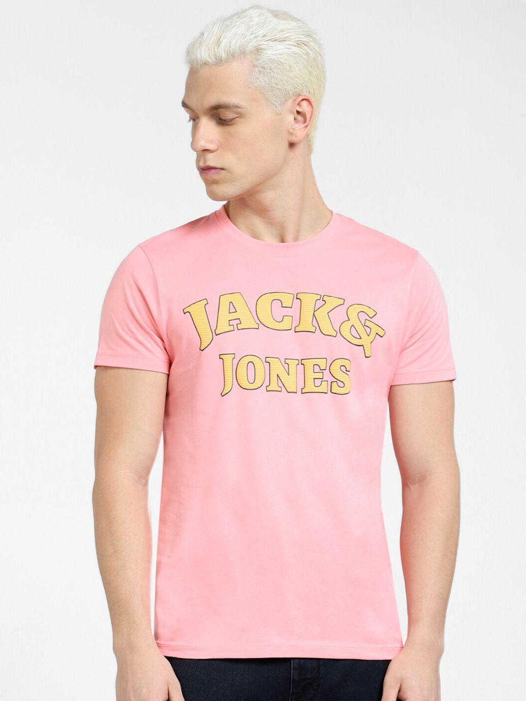 jack & jones men typography printed slim fit cotton t-shirt