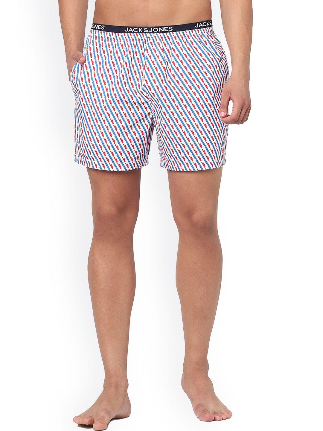 jack & jones men white & blue printed pure cotton boxers 225944901