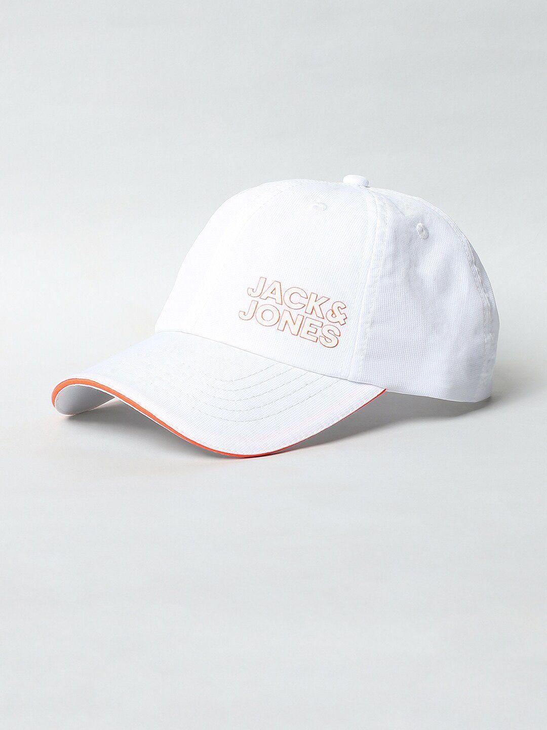 jack & jones men white & orange printed baseball cap