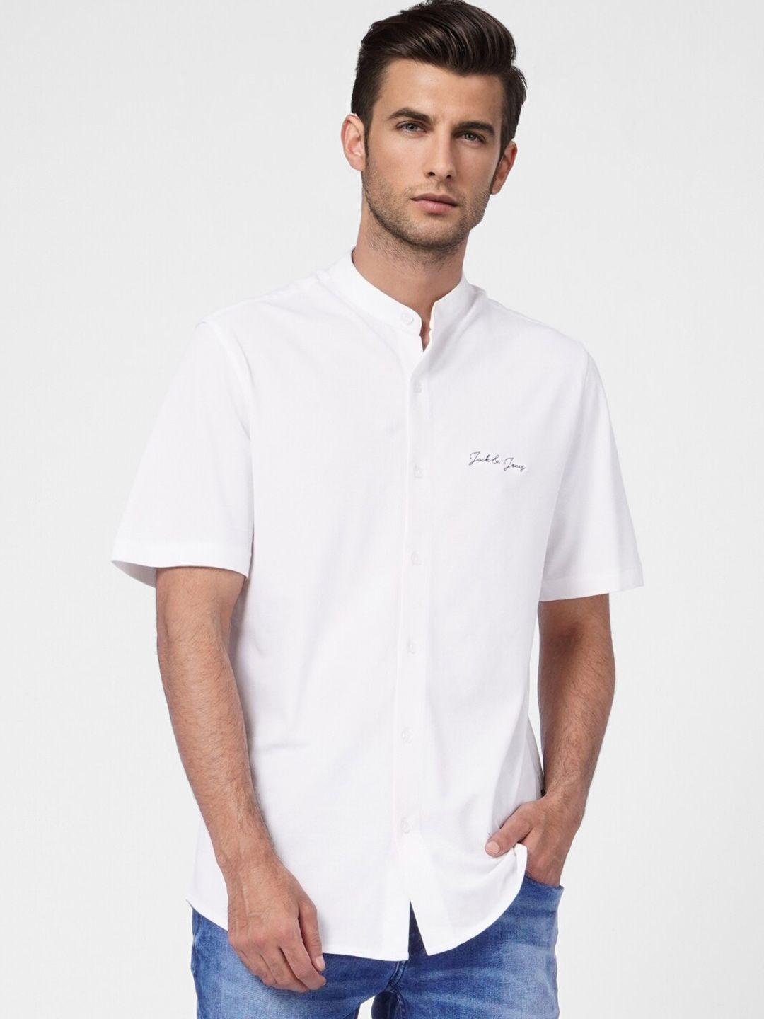 jack & jones men white cotton casual shirt