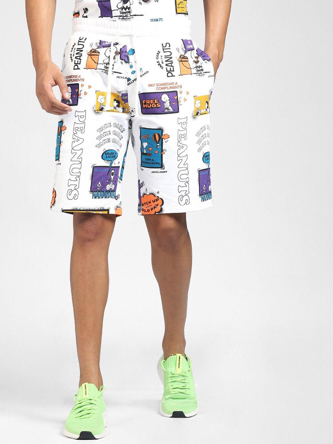 jack & jones men white humour and comic printed cotton low-rise shorts