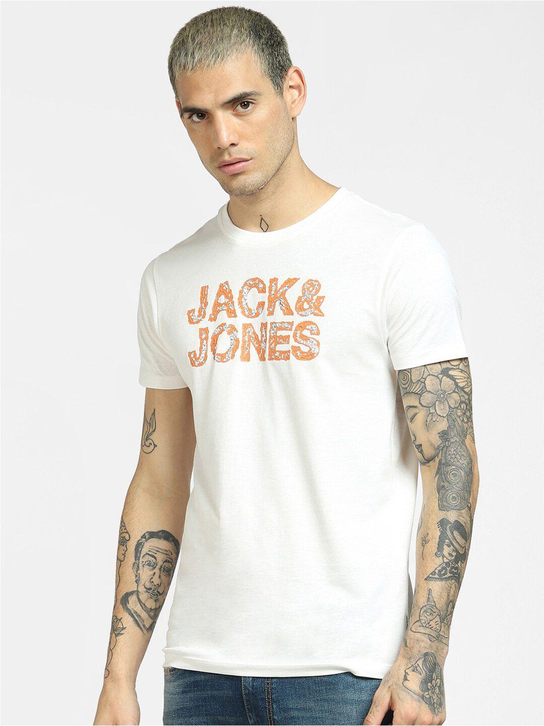 jack & jones men white printed  slim fit t-shirt