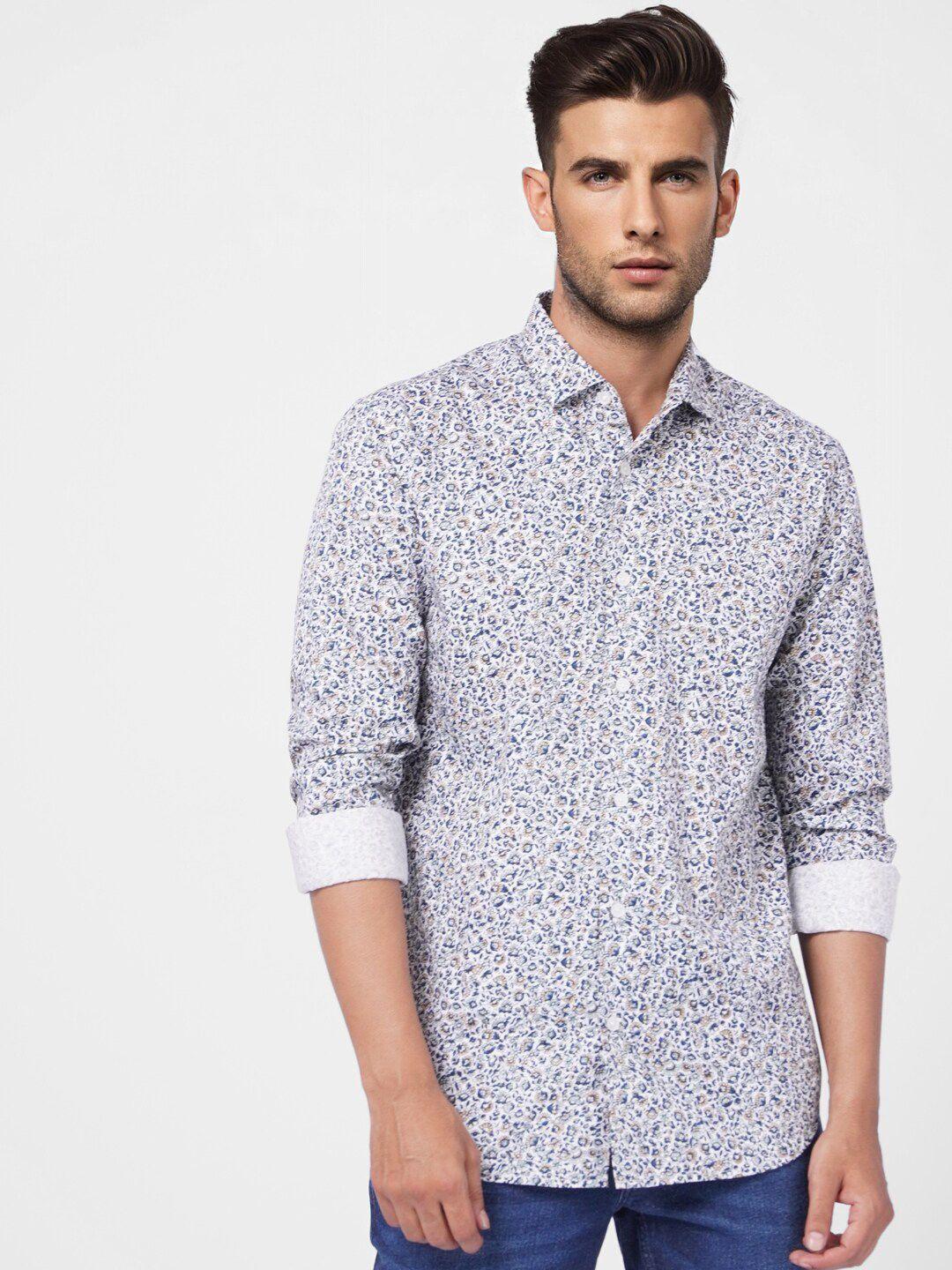 jack & jones men white printed cotton casual shirt