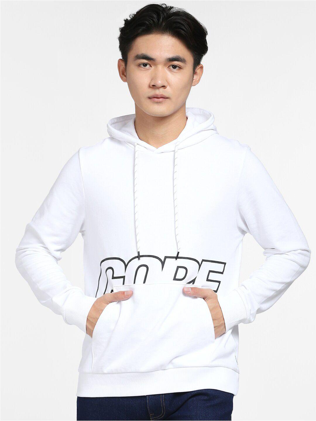 jack & jones men white printed hooded jjco lucos ls s sweatshirt