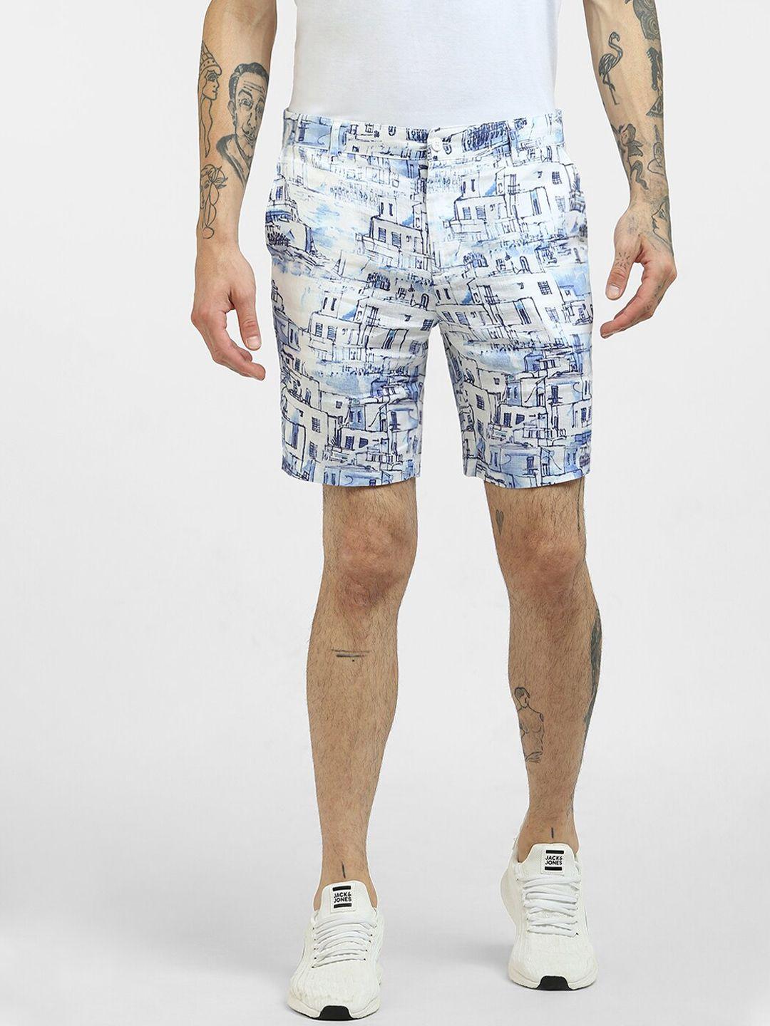 jack & jones men white printed low-rise linen shorts