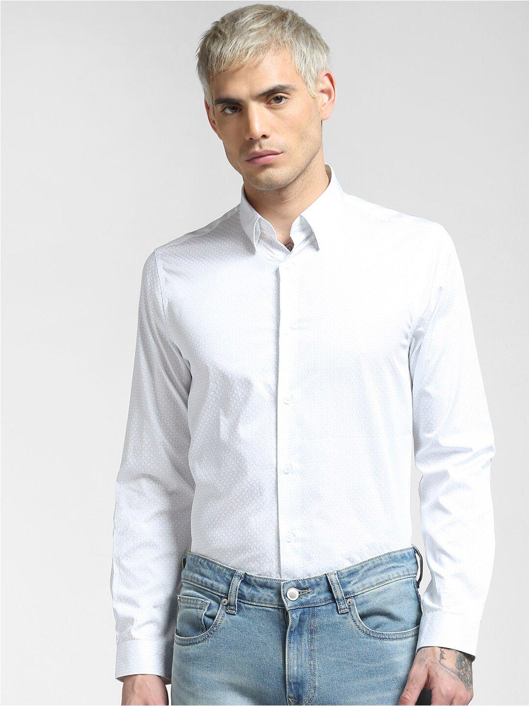 jack & jones men white regular fit printed casual shirt