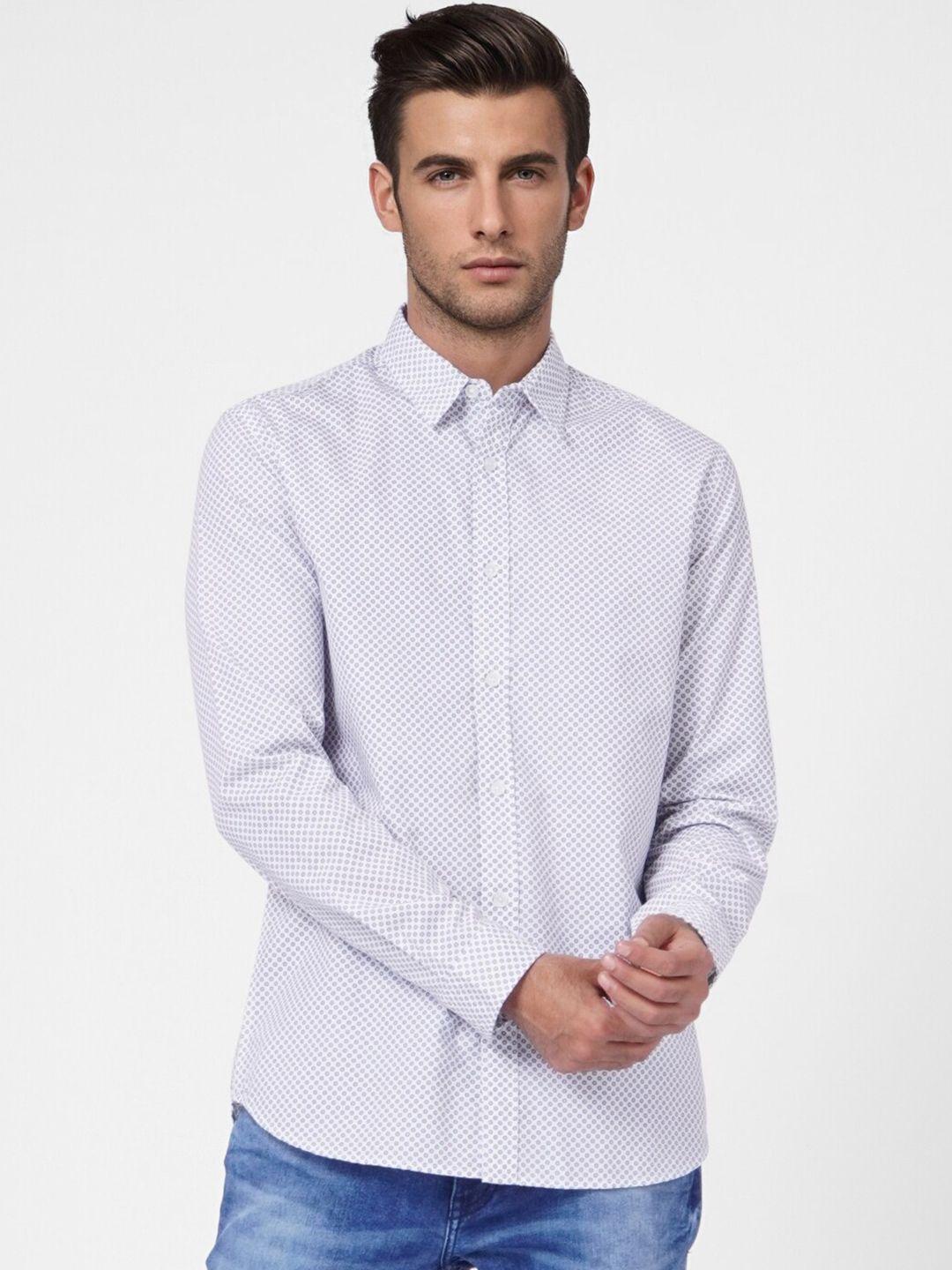 jack & jones men white slim fit striped casual shirt