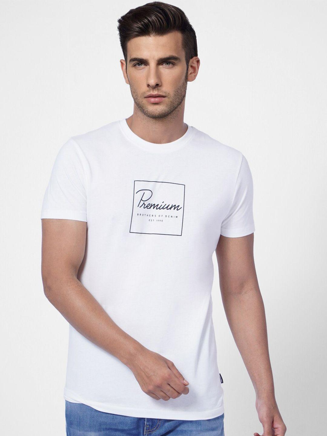 jack & jones men white typography printed cotton slim fit t-shirt