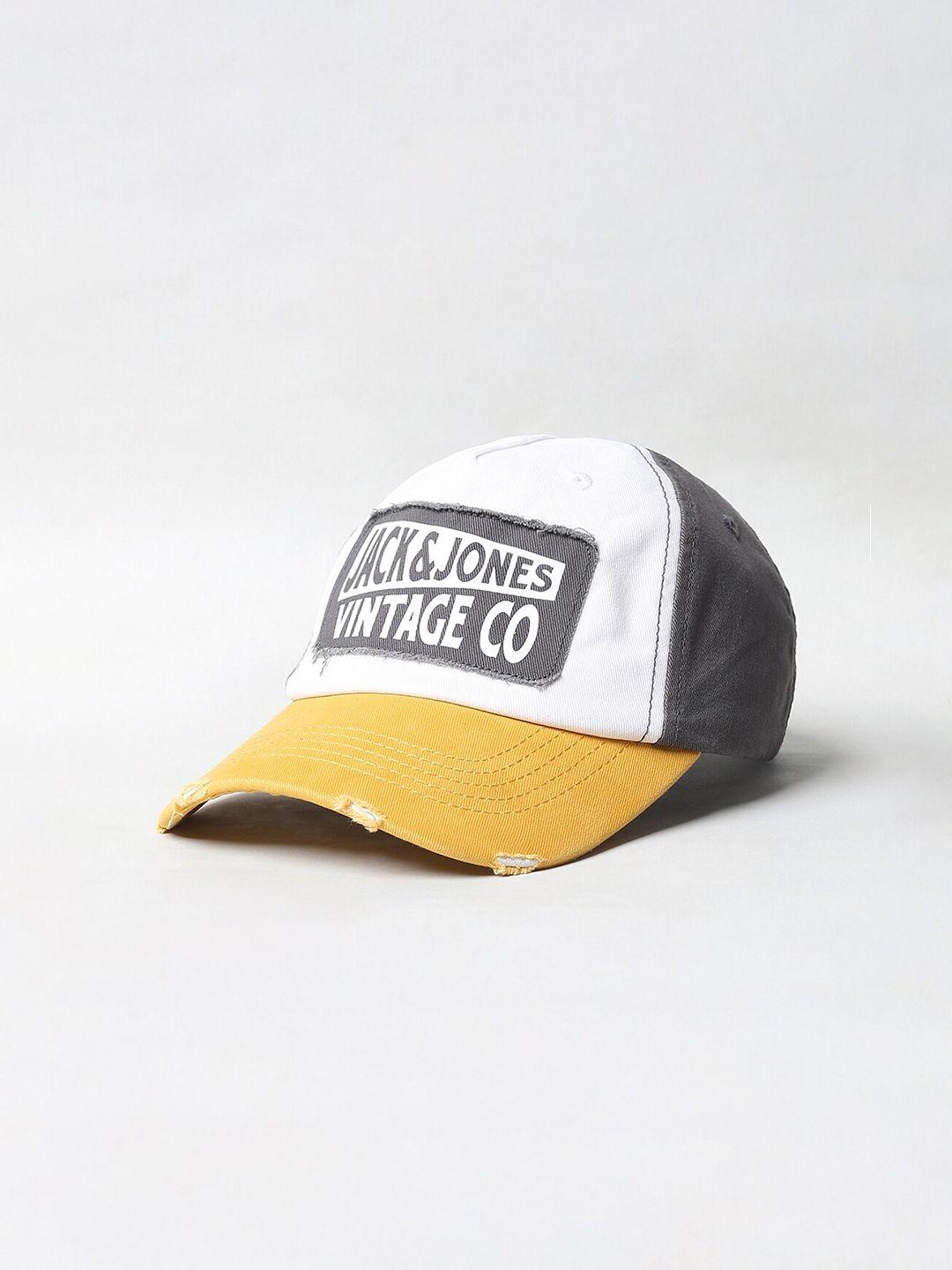 jack & jones men yellow & white printed baseball cap