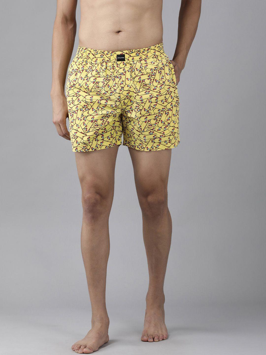 jack & jones men yellow and red printed pure cotton boxers 2049397001