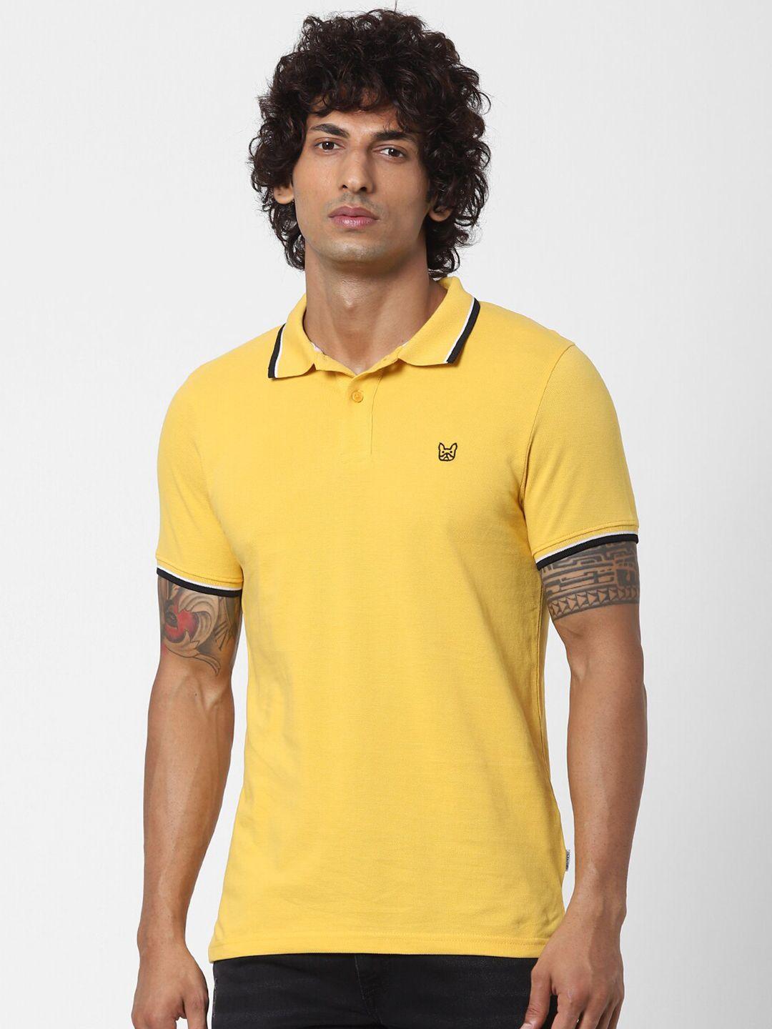 jack & jones men yellow polo collar slim fit t-shirt