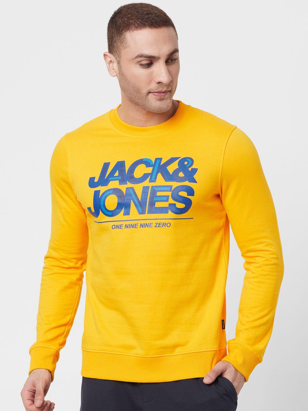 jack & jones men yellow printed sweatshirt