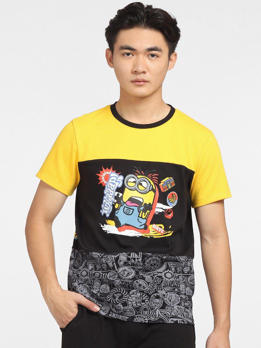 jack & jones men yellow printed t-shirt