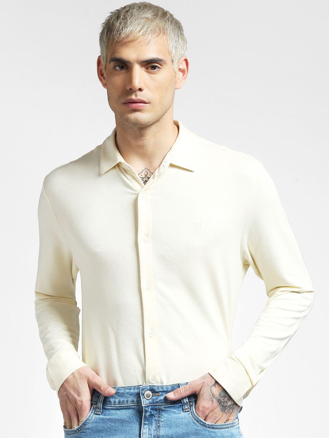 jack & jones men yellow slim fit casual shirt