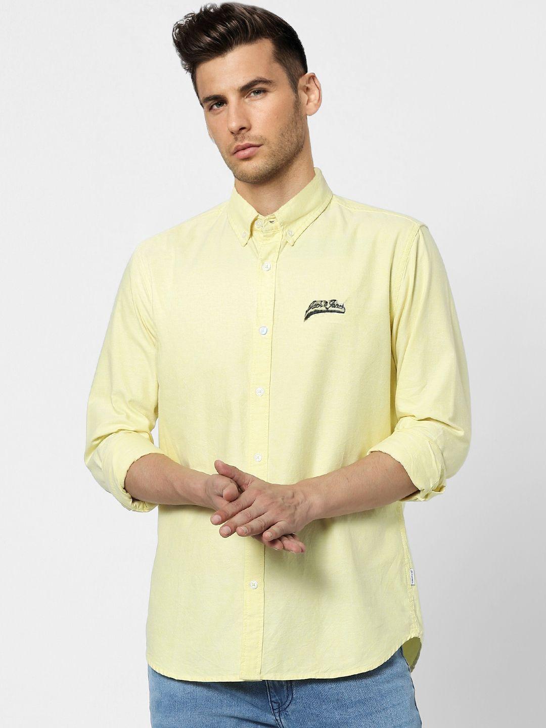 jack & jones men yellow slim fit opaque casual shirt