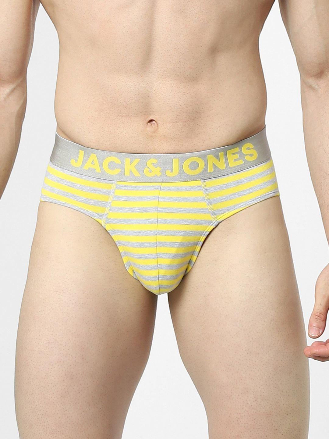 jack & jones men yellow striped basic briefs