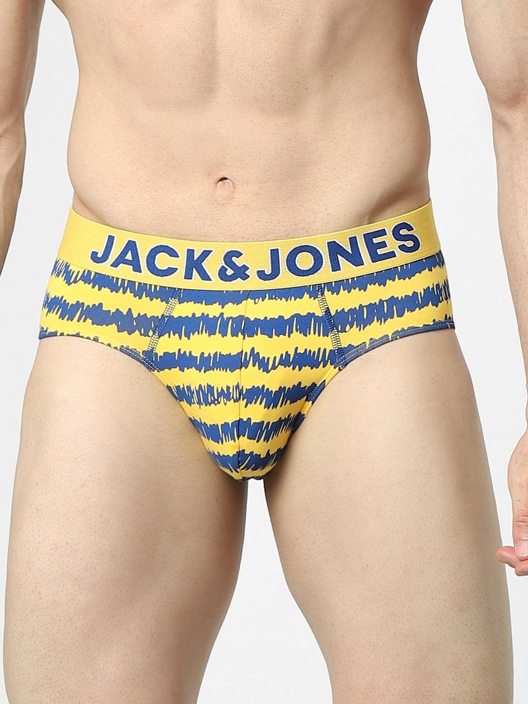 jack & jones men yellow striped basic cotton briefs