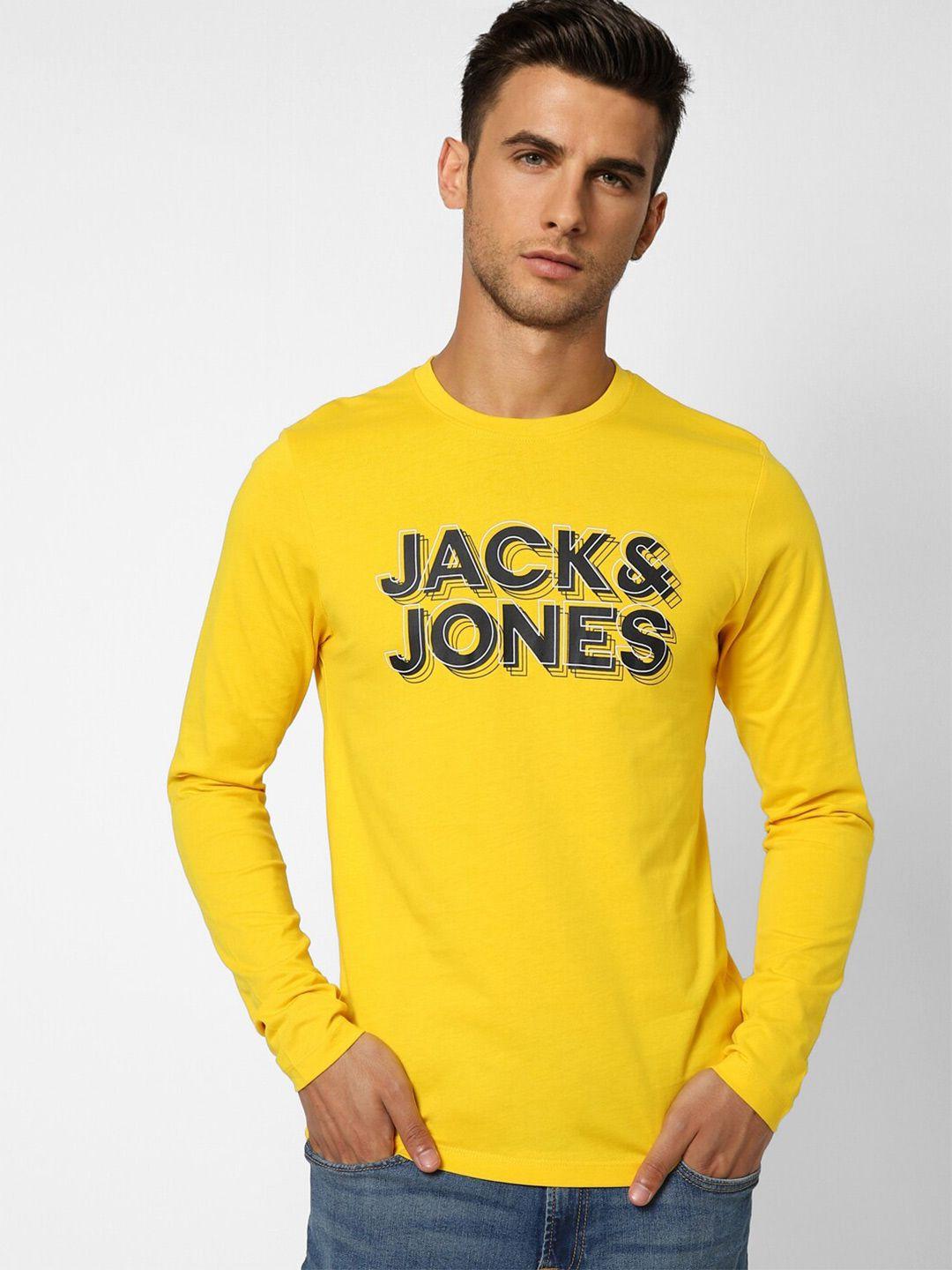 jack & jones men yellow typography printed t-shirt