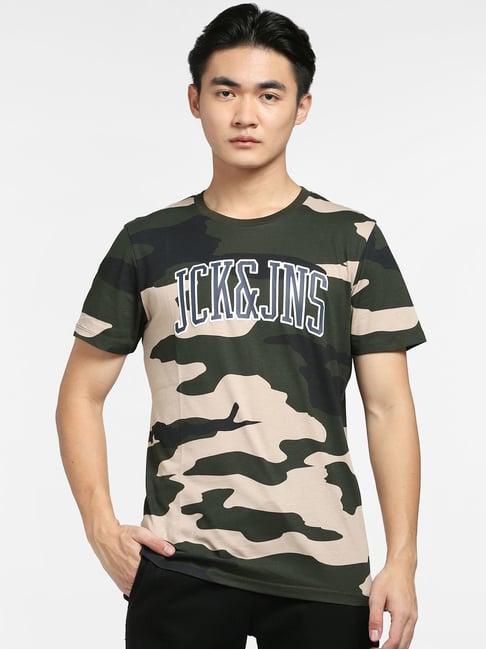 jack & jones multi cotton slim fit camouflage t-shirt