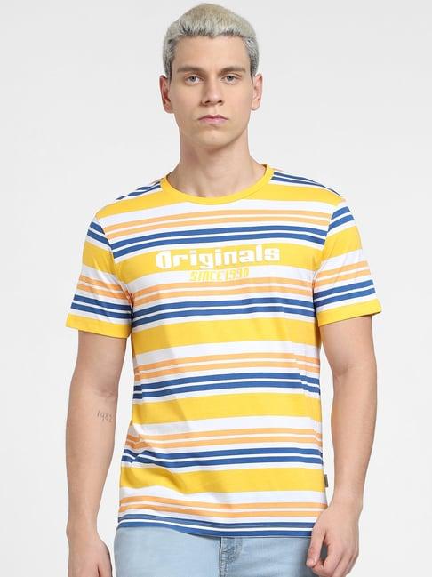 jack & jones multicolor cotton regular fit striped t-shirt