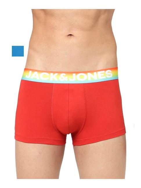 jack & jones mykonos blue & pompeian red regular fit trunks - pack of 2