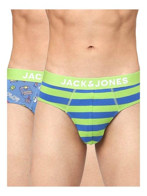 jack & jones nautical blue & summer green striped briefs - pack of 2