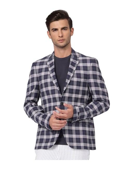 jack & jones navy & grey checks blazer