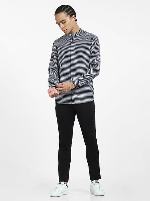 jack & jones navy & light grey slim fit textured cotton shirt