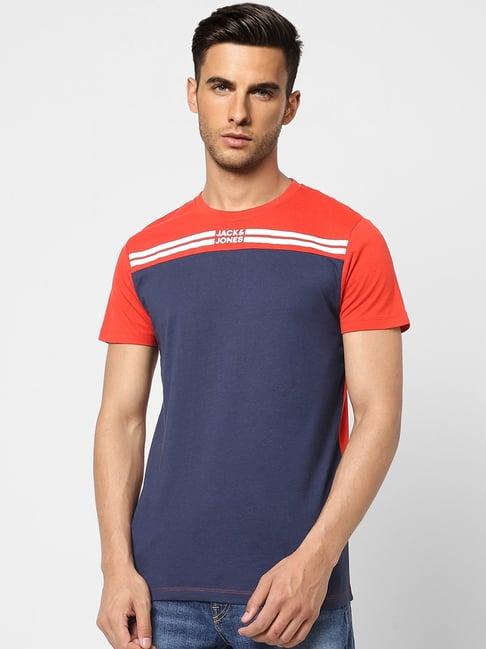 jack & jones navy & red cotton crew t-shirt