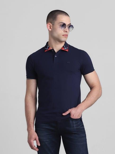 jack & jones navy blazer cotton slim fit polo t-shirt