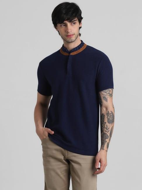 jack & jones navy blue cotton slim fit t-shirt