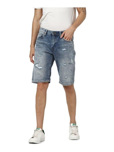 jack & jones navy cotton regular fit distressed shorts