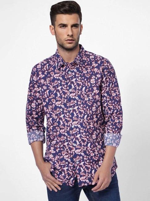 jack & jones navy cotton regular fit floral print shirt