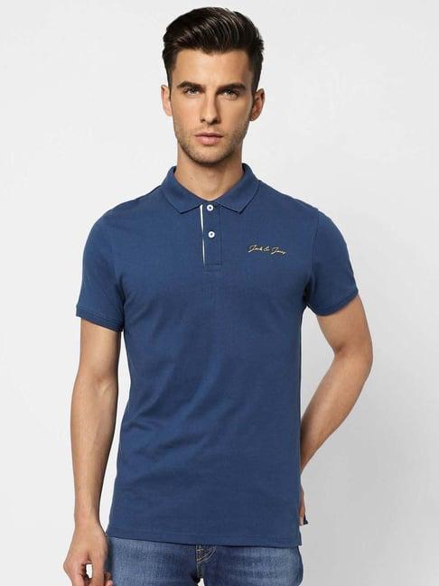 jack & jones navy cotton regular fit polo t-shirt