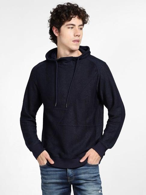 jack & jones navy full sleeves hooded sweatshirt