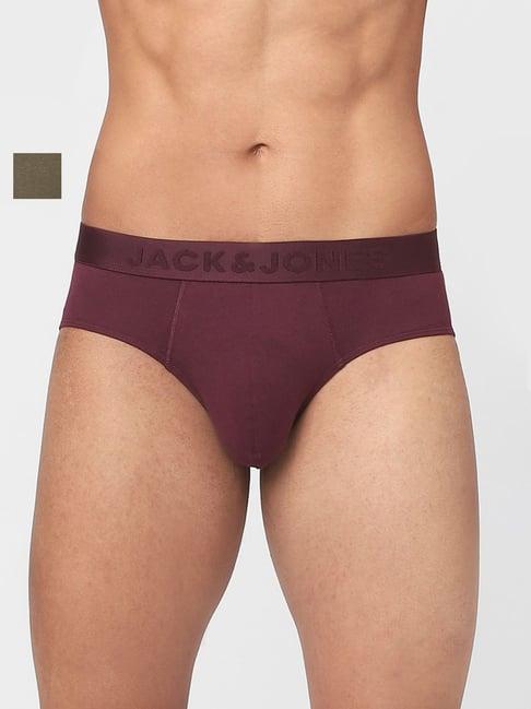 jack & jones olive & wine regular fit briefs- pack of 2