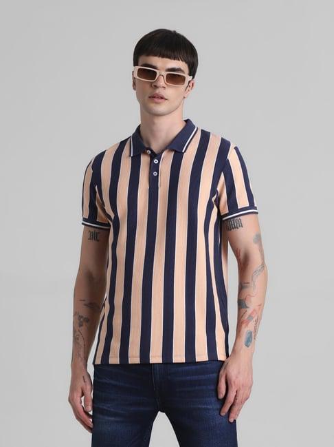 jack & jones peach parfait cotton slim fit striped polo t-shirt