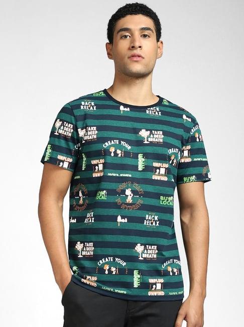 jack & jones peanuts collection posy green & blue striped t-shirt