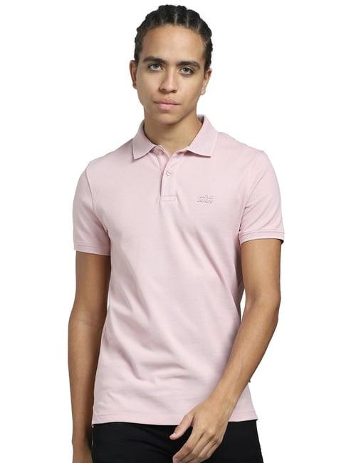 jack & jones pink slim fit cotton polo t-shirt