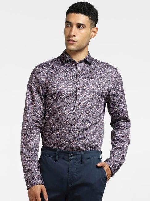 jack & jones purple cotton slim fit floral print shirt