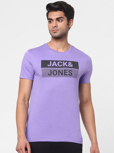 jack & jones purple regular fit printed t-shirt