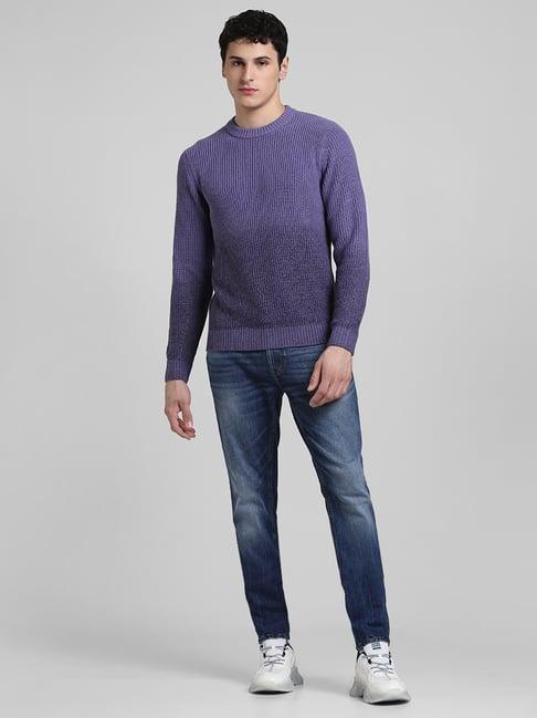 jack & jones purple slim fit textured sweater