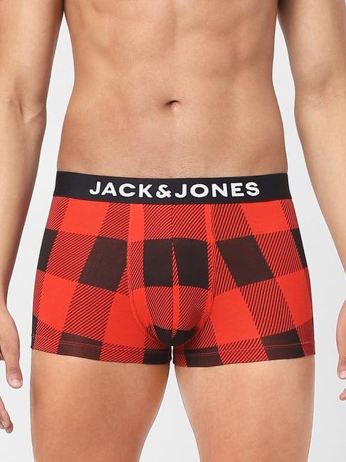 jack & jones red regular fit checks trunks