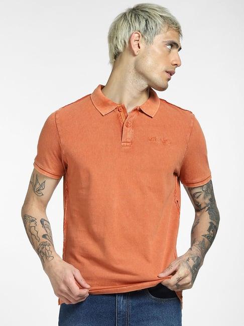 jack & jones rust cotton regular fit self pattern polo t-shirt