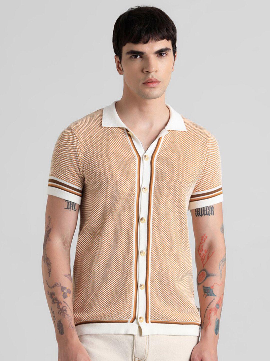 jack & jones self design spread collar pure cotton shirt