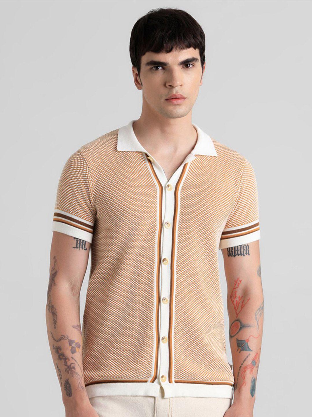 jack & jones self design spread collar slim fit pure cotton shirt