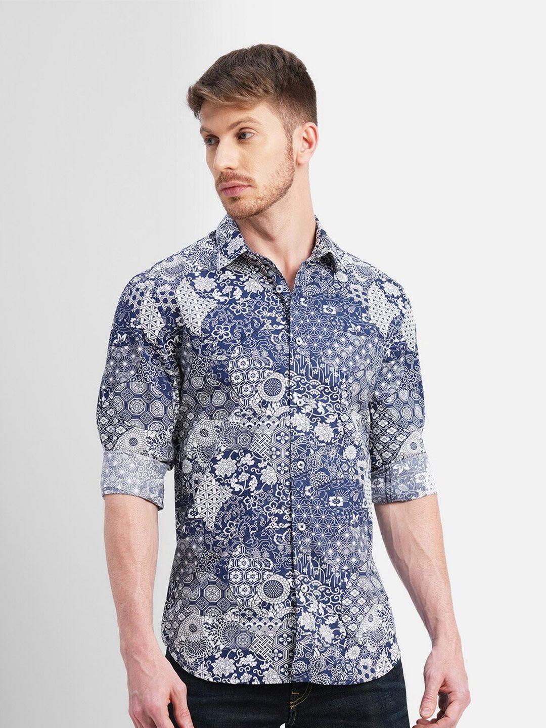 jack & jones short sleeves slim fit abstract printed casual cotton shirt