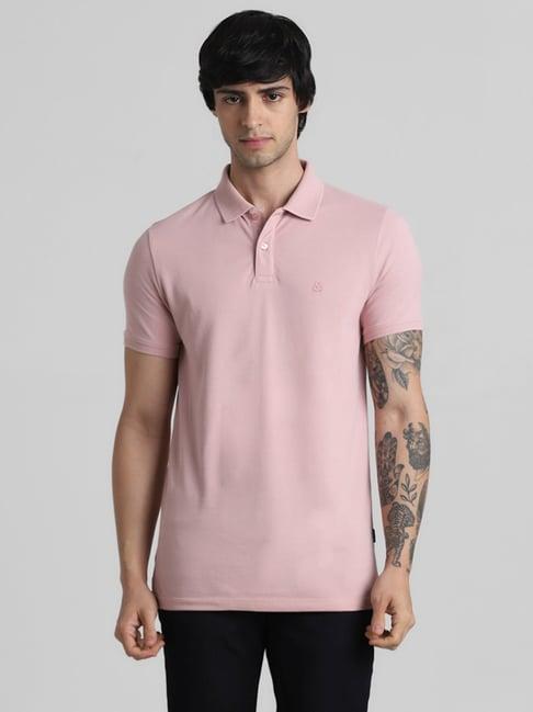 jack & jones silver pink cotton slim fit polo t-shirt