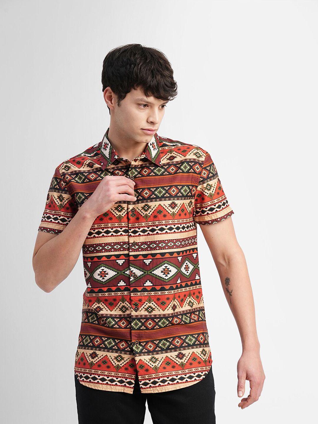 jack & jones slim fit ethnic motifs printed cotton casual shirt